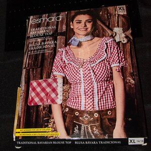 New in Box Esmara Traditional Bavarian Octoberfest Blouse Red /White Gingham XL